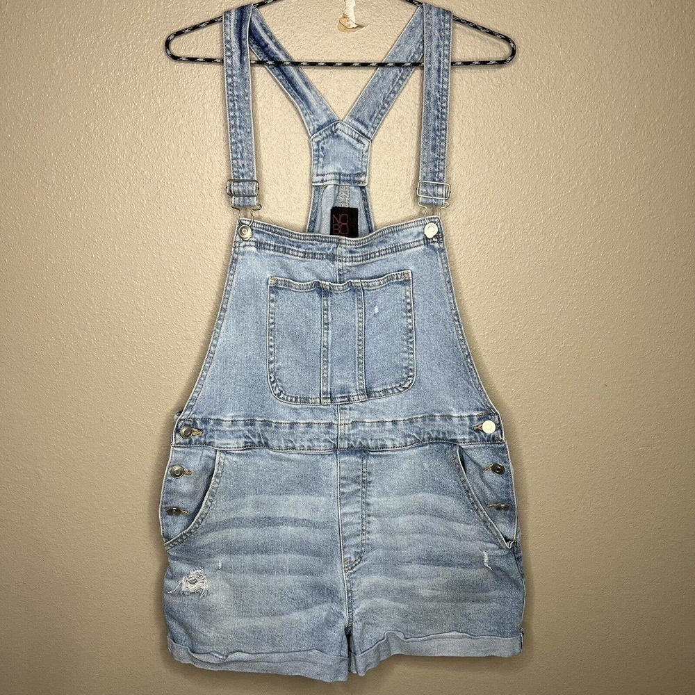 NOBO Junior's Blue Rolled Cuff Stretch Cotton Denim Jean Short Overalls XXL - Picture 9 of 9